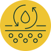 An icon representing the NCTF 135 HA Booster, illustrating a drop of liquid cycling through a circular motion with small particles underneath.