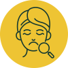 A graphic depicting a concerned woman undergoing a skin analysis treatment.